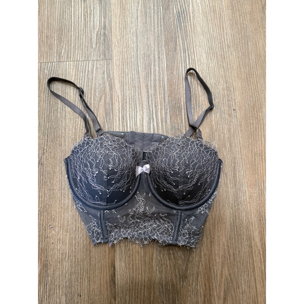 Victoria's Secret Very Sexy Demi Bustier Bra Gray Silver Lace Corset Top 32B